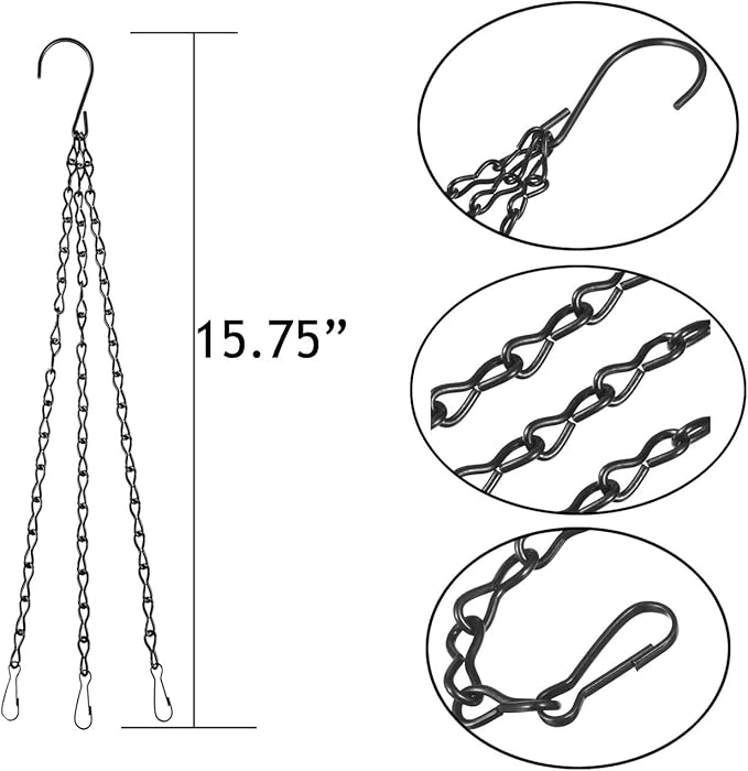 4PCS Black Metal Hanging Chains 3 Point Holder Anti-Rust Paint Black Chain for Bird Feeders, Planters, Lanterns, Billboard, Wind Chimes, Flower Pot Garden Outdoor Use