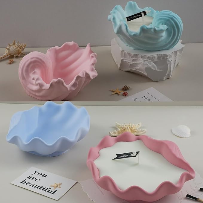 XMOX 2 Pack Seashell Silicone Mold, Conch Candle Containers Mold, Handmade Storage Tray Resin Sea Snail Mould, Clam Shells Concrete Succulent Planter Mold