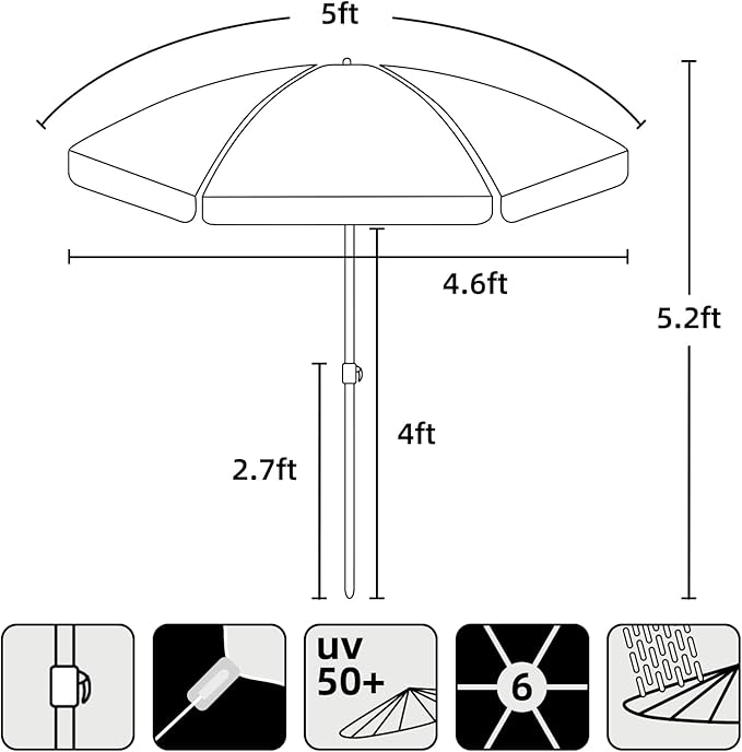 AMMSUN 5ft Seaside Umbrella for Sand Box Water Table Picnic Table - Kids Durable Umbrellas for children Beach Camping Garden Outdoor Play Shade Orange Coconut Tree