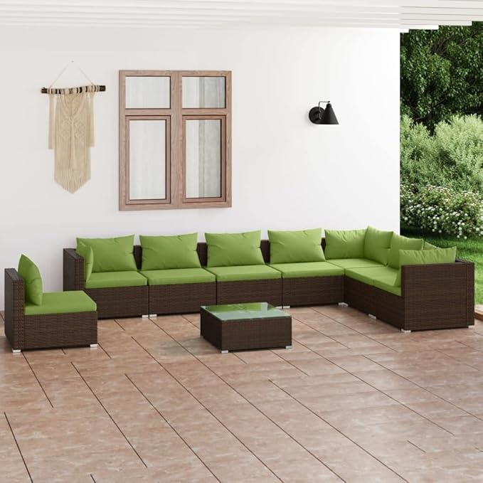 Garden Lounge Set Brown, Green Patio Furniture Set Garden Seating Ensemble for Pond Backyard