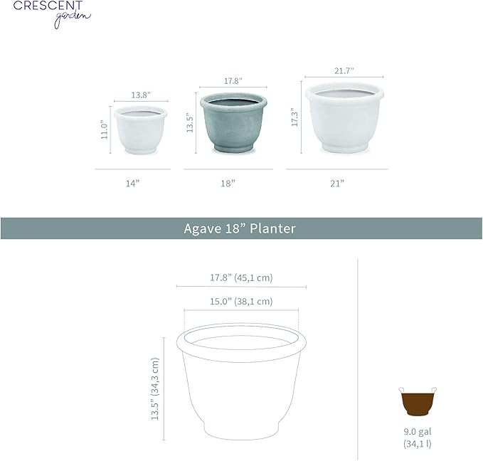 Crescent Garden Agave Planter, Classic Lightweight Resin Planter - UV-Resistant Flower Pots - Indoor & Outdoor Pot for Flowers, Houseplant, Herbs, 18" W x 13.5" H (Rust)