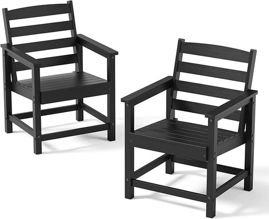 Outdoor HDPE Patio Dining Chair Set of 2, All-Weather Outdoor Chair, Patio Furniture for Garden, Backyard, Deck (Black)