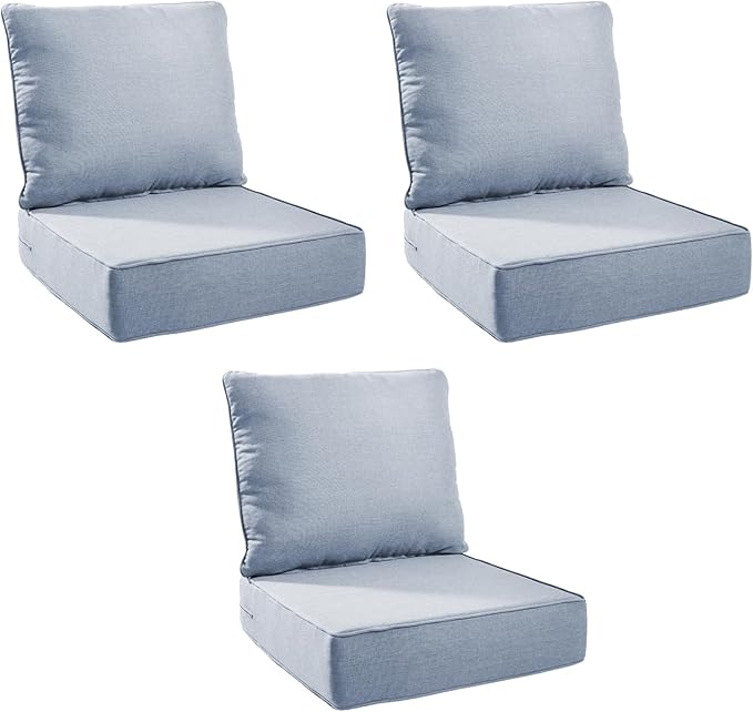 Outdoor Cushion Set for Furniture Patio Furniture, UV Resistant, Water Resistant - 6 Inch Thick Foam Garden Cushions– 22x24 Inch Patio Seat Covers for Chair/Sofa/Couch | Baby Blue | 3-Pack |