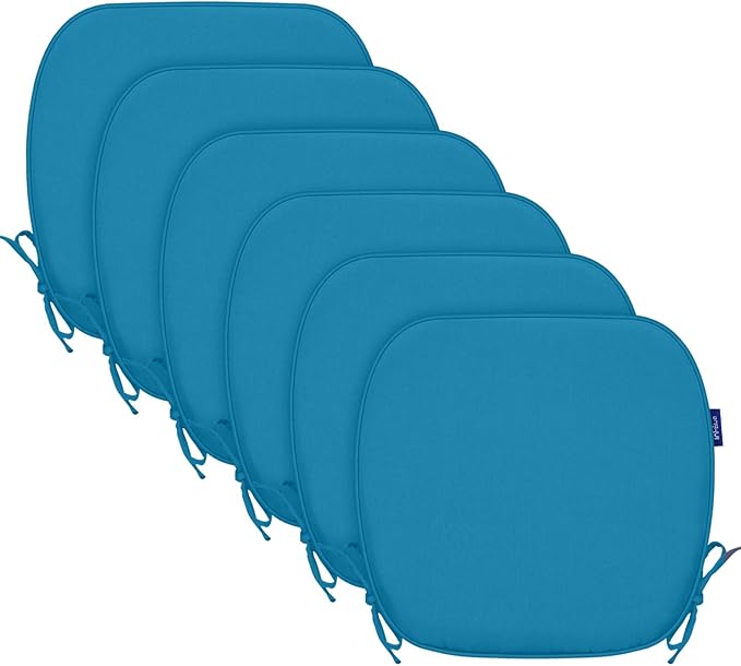 SleepMan Outdoor 17"x16" Chair Cushions with Ties Set of 6, Water Resistant All Weather U-Shape Seat Pads for Patio Garden Furniture Indoor Fade Resistant Patio Cushions (Indigo Blue)