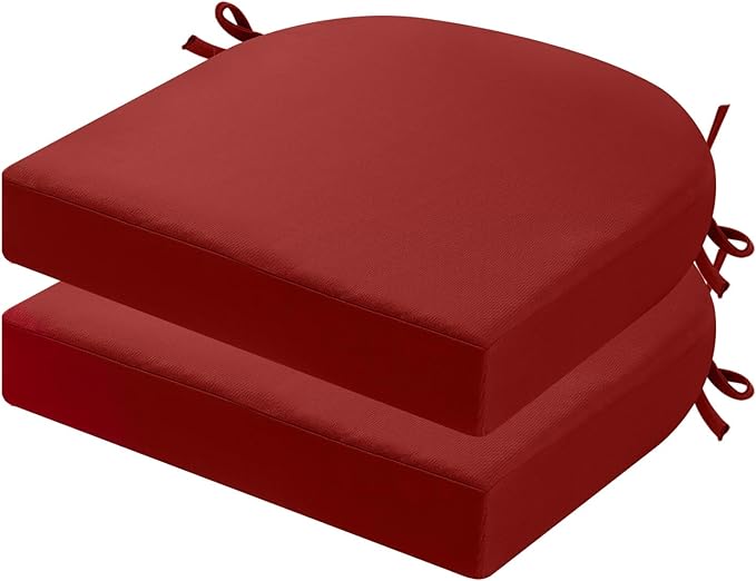 idee-home Outdoor Chair Cushions Set of 2, Thick 19" x 19" x 2" Outdoor Seat Cushions Patio Furniture Waterproof with Ties, Dining Pads
