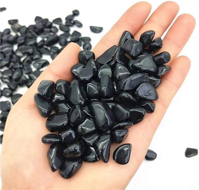 IMALY Black Obsidian Tumbled Chips Stone Polished Crushed Healing Crystal Quartz Pieces Irregular Shaped Stones for Home Decorative Stones Vases Plants Succulents 0.5lb