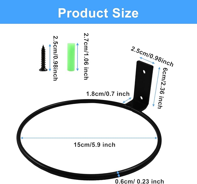 6 Pack 6 inch Flower Pot Holder Ring Wall Mounted, Metal Planter Hanger, Flower Pot Hangers, Matte Black Hanging Plant Holder for Home, Garden, Indoor, Outdoor