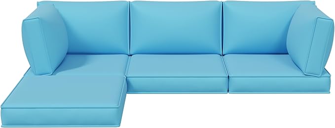 Aoxun Replacement Cushions for Outdoor Furniture, 9-Piece Outdoor Cushions for Patio Furniture, Deep Seat, Splash-Proof & Fade Resistant Couch Cushion for 4-Seat Patio Conversation Sets, Sky Blue