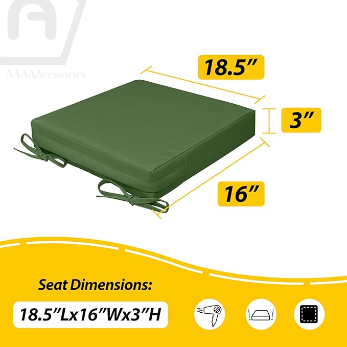 AAAAAcessories Outdoor Seat Cushions for Chairs, Waterproof, Fade-Resistant, 18.5" x 16" x 3", Patio Furniture Replacement Cushions, Set of 2, Dark Moss Green