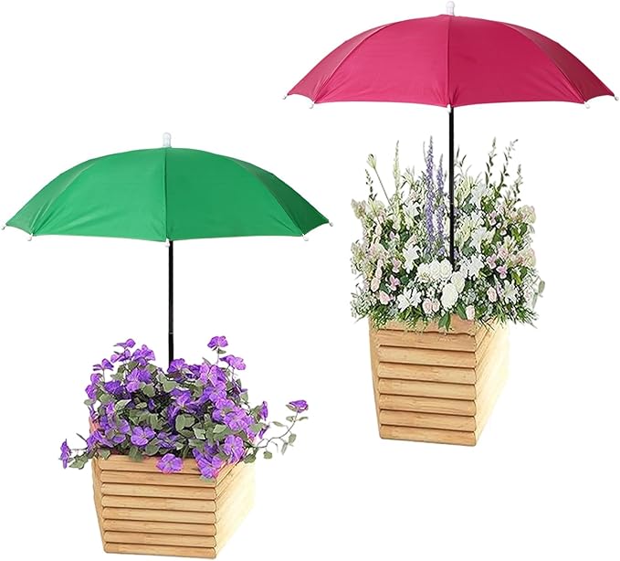 2pcs Adjustable Plant Umbrellas, Waterproof Garden Parasols with Metal Poles & H-Shaped Stakes Outdoor Sun Shade Cover for Potted Plants Flowers Vegetables