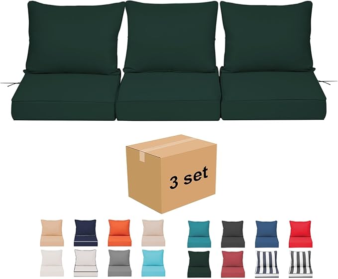 Outdoor Chair Cushions 4 Set,24 x 24 x 5IN, Patio Deep Seat Cushion for Patio Furniture, Waterproof & Fade Resistant Thick Deep Seating Pads for Outside Wicker Ratten Chair,Blue White Striped