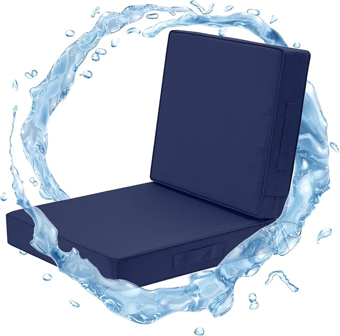 Wellsin Outdoor Cushions for Patio Furniture, Waterproof Outdoor Seat Cushions with Ties and Handle, 22X22 Outdoor Cushions, Outdoor Deep Seat Cushions with Removable Cover, Navy