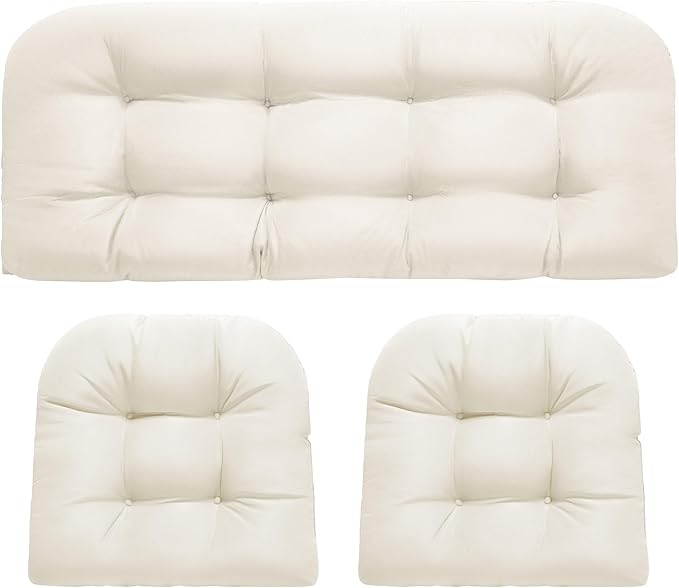 Wicker Chair Cushions, Waterproof Outdoor Loveseat Cushions for Patio Furniture, 3 Pieces Wicker Furniture Cushions, 1 Loveseat and 2 U-Shaped Cushions, Cream