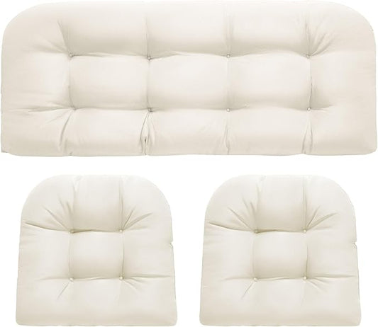Wicker Chair Cushions, Waterproof Outdoor Loveseat Cushions for Patio Furniture, 3 Pieces Wicker Furniture Cushions, 1 Loveseat and 2 U-Shaped Cushions, Cream