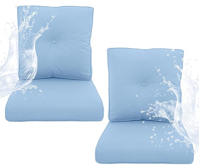 Outdoor Chair Cushions 2 Sets - 22*24" Patio Furniture Cushion with Removable Cover, 28D High Density Sponge Filling Outdoor Patio Cushion for Chairs, Rocker, Sofa and Loveseat - Baby Blue