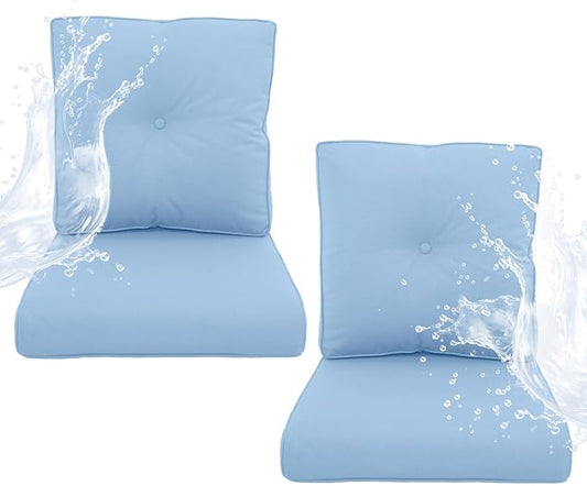 Outdoor Chair Cushions 2 Sets - 22*24" Patio Furniture Cushion with Removable Cover, 28D High Density Sponge Filling Outdoor Patio Cushion for Chairs, Rocker, Sofa and Loveseat - Baby Blue