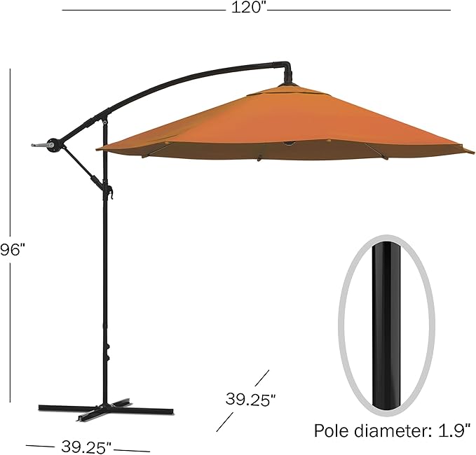 10 Ft Offset Cantilever Patio Umbrella - Fade-Resistant Shade Umbrella Outdoor Patio Canopy with Cross Base for Garden, Lawn, Deck, Yard or Pool by Pure Garden (Terracotta)