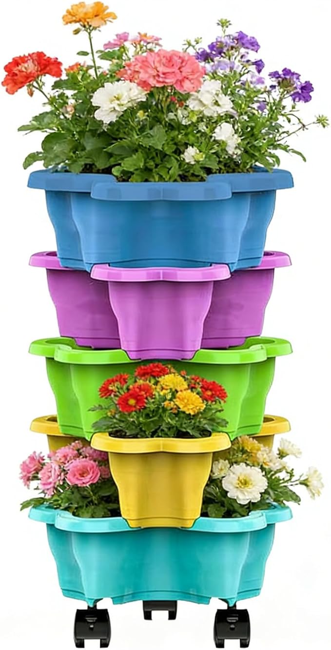 Stackable Planter - Multi-Tier Garden Pot System, Weatherproof Vertical Growing Container | Drainage Flower Vegetable Planters, Indoor Outdoor Herb Pots for Balcony Patio Yard Lawn Farming Decor