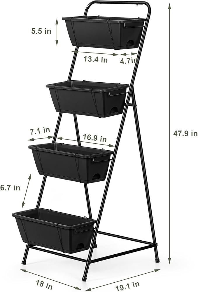 Vertical Garden Planter 4 Tier Planters for Outdoor Plants Vertical Raised Garden Bed with Drainage Holes Herb Garden Planter Outdoor Indoor Patio Yard Balcony (Black)
