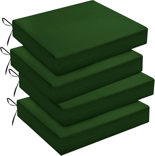 downluxe Outdoor Chair Cushions Set of 4 for Patio Furniture, Water-Resistant Square Corner Patio Chair Cushions with Ties, High Density Foam Outdoor Seat Cushion, 18.5" X 16" X 3", Forest Green