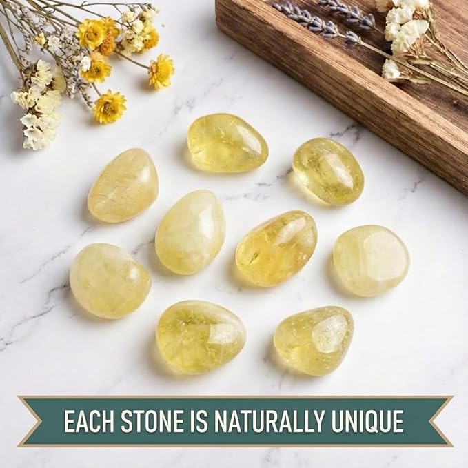 Polished Citrine Crystal Stones - 2 Pcs of 1.2" Worry Stone for Anxiety, Pocket Palm Stone Super Large Handpicked Natural Tumbled Gemstones for Meditation, Reiki, Chakra Healing, Home Decor