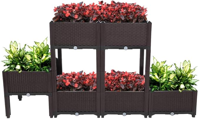 Raised Garden Beds, Planter Box, Self-Watering Plastic Planter for Indoor Outdoor Vegetables, Fruits, Potato, Flowers (6 Pcs)