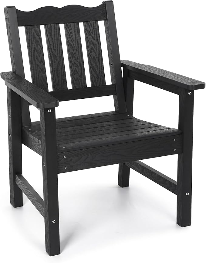 Stoog All-Weather Outdoor Chairs, Patio Dining Chair with Curved Backrest, 400 lbs Support Patio Chair, Black