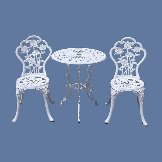 KAILI Outdoor Furniture Bistro Set with Rose Pattern 1 Table 2 Chairs for Garden Patio Porch (Rose-White)