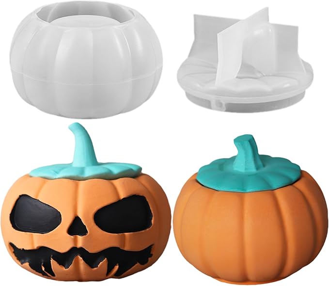 Storage Box with Lids, Silicone Candle Jar Molds Set, Creative Vessels Pot Molds, Concrete Round Stripe with Cover Bottle Making Moulds for Storage Holder (Q-2Pcs)