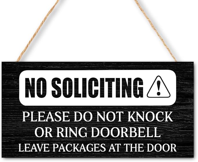 No Soliciting Wood Hanging Sign for Front Door,Do Not Knock or Ring Doorbell House Welcome Sign