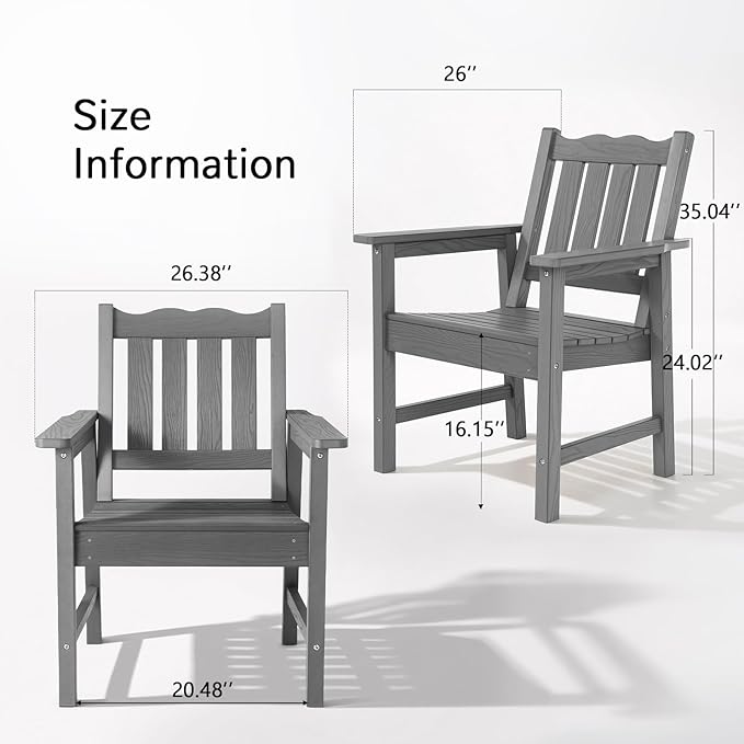Stoog 3 Piece Patio Dining Sets, All-Weather Outdoor Chairs Set of 2 with Table, Include 2 Patio Chairs and 1 Side Table, Grey