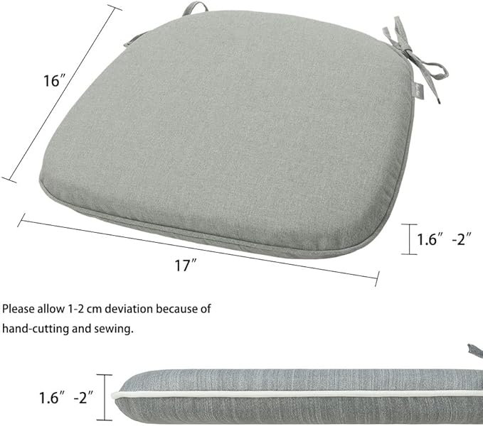 Magpie Fabrics Outdoor/Indoor 17"x16"x2" Chair Cushions with Ties Set of 4, Waterproof All Weather U-Shape Seat Pads Decoration for Patio Garden Furniture Home Office (Grey)