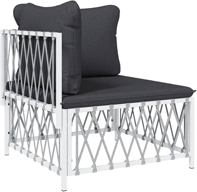 SKM 7 Piece Garden Lounge Set with Cushions White Steel (Weight-108KG)