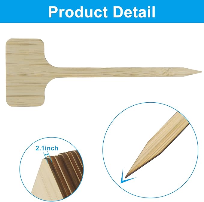 60Pcs Bamboo Plant Tags (6 x 18 cm) T-Type Plant Tags with A Marker Pen, House Plant Labels Garden Markers for Bamboo, Herb, Vegetable