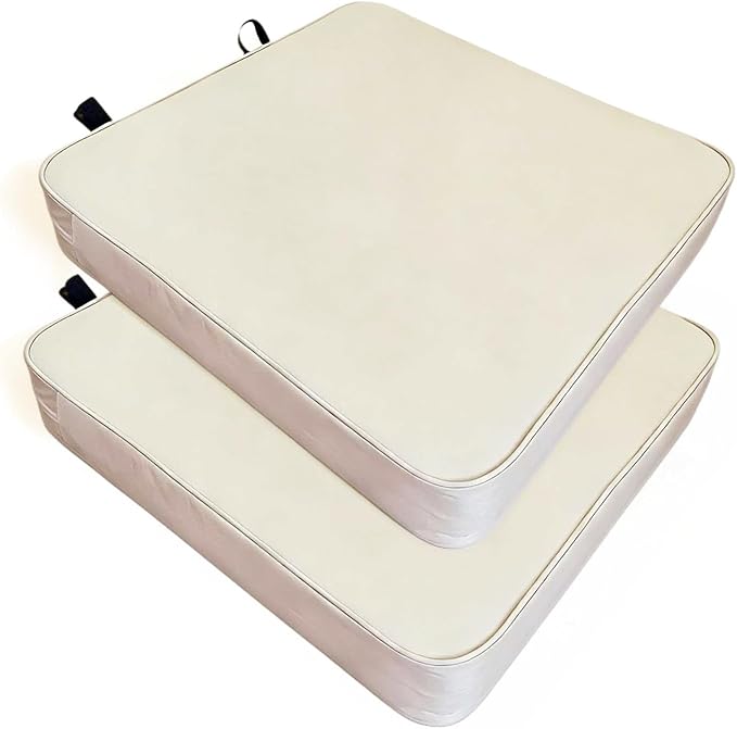 Patio Chair Cushion 20"x20" Waterproof Outdoor Seat Cushions for Patio Furniture Garden Sofa Couch Chair Pads with Handle and Adjustable Straps, 2 Packs, Beige