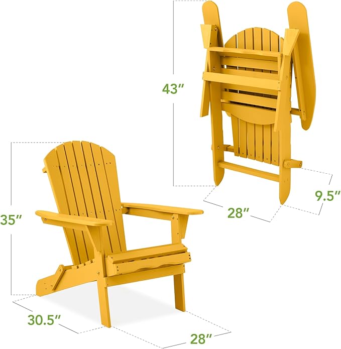 Best Choice Products Folding Adirondack Chair Outdoor Wooden Accent Furniture Fire Pit Lounge Chairs for Yard, Garden, Patio w/ 350lb Weight Capacity - Marigold Yellow