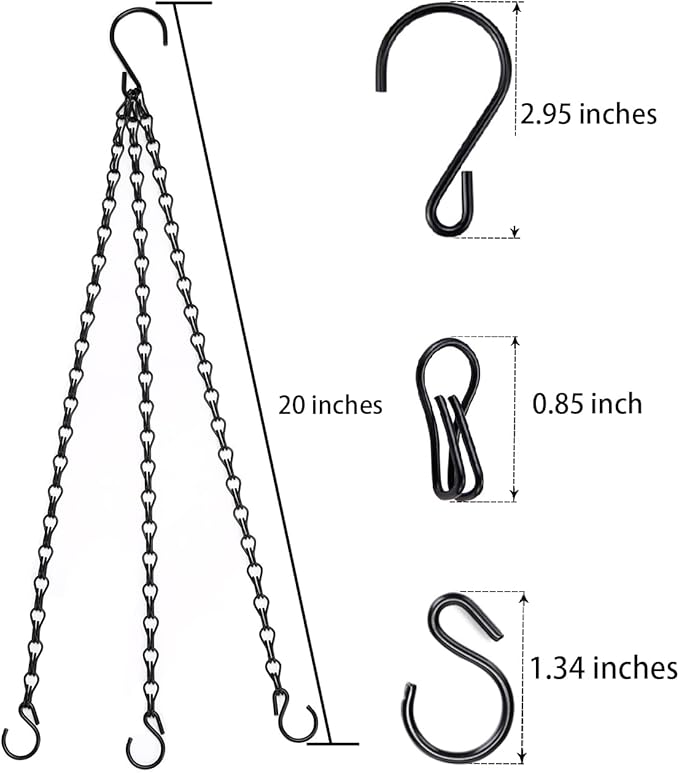 Heybe 20 Inch Hanging Basket Chain, 3 Point Hanging Chains with Hooks for Pot Planters Bird Feeders Lantern Lamp,Extended Hangers for Hanging Badkeys(20 inch,3 Point)