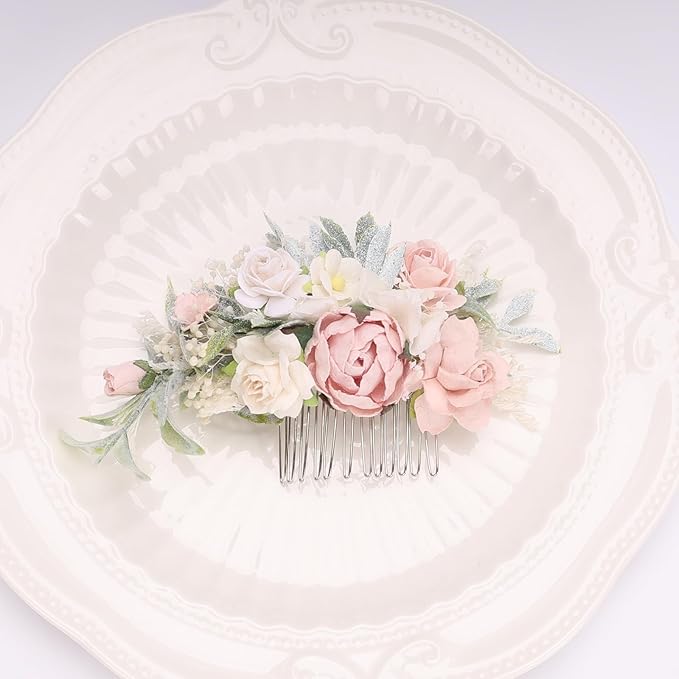 Blush Pink Floral Hair Comb with Baby's Breath Dried Flower Bridesmaids Hair Clips Garden Wedding Hair piece Photo Prop