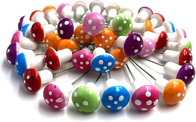 Aliotech 50 Pieces Assorted Color Mini Mushroom Miniatures Artificial Garden Fairy Bonsai Plant Pot Resin Craft Decoration for Home DIY Micro Landscape Decor (Assorted Color)