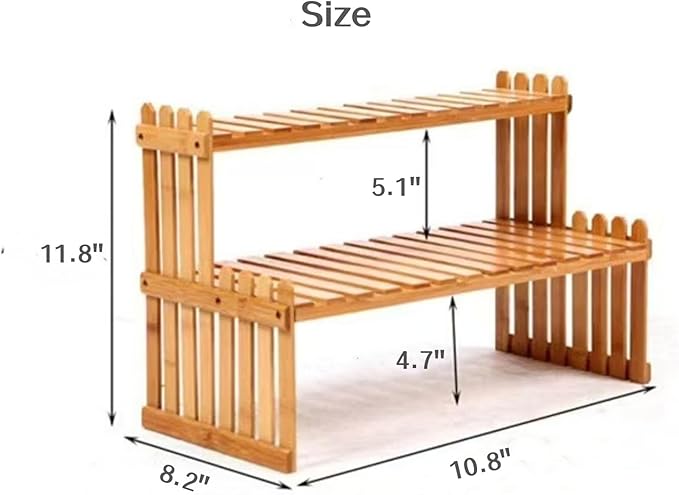 14.6"/10.8"/18.5"/22.8" 2 Tiers Bamboo Plant Stand Shelf,Desk Flower Pot Holder ,Adjustable Desktop Shelf Display Organizer Ladder Rack For Office Decorate Desk Shelving Storage Rack,Kitchen rack