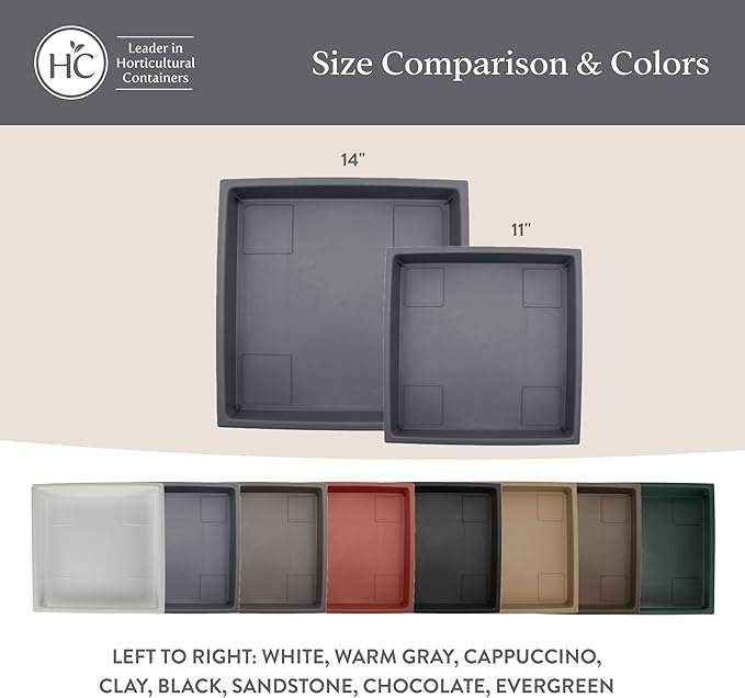 The HC Companies 11 Inch Accent Square Plant Saucer, Lightweight UV-Resistant Plastic Outdoor & Indoor Flower Pot Tray, 2-Pack Plant Pot Trays for Garden & Home Decor, Chocolate