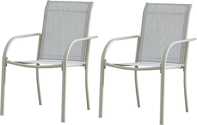 Outdoor Patio Dining Chairs Set of 2, Lightweight Stackable Patio Chairs with Curved Armrests & Wide Seat, Heavy Duty 300 lbs Capacity, Garden Chairs for Backyard, Deck, Poolside, Beige Blue