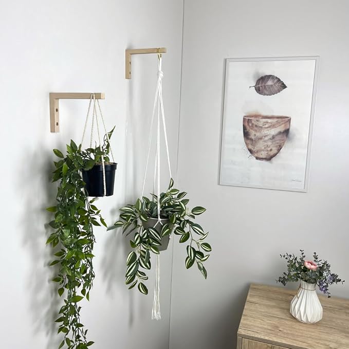 EvenWood 2-Piece Set of Plant Hooks for Wall 6 Inch - L-Shaped Mounted Wooden Plant Hook - Indoor and Outdoor Bracket Plant Hanger for Planters, Lanterns, Bird Feeders and Plant Basket (Natural)