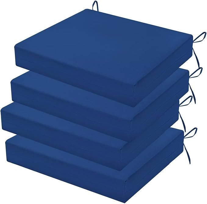 Outdoor Chair Cushions Set of 4, 18.5 x 16 Inch Patio Chair Cushions for Outdoor Furniture, Water Resistant, Non-Slip Ties(Royal Blue)