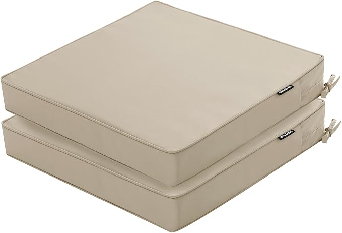 Outdoor Chair Cushions 19 x 19 Inch Water Resistant Patio Chair Cushions with Tie Color Fastness Thick Outdoor Seat Cushion for Garden Lawn Patio Furniture Cream Set of 2