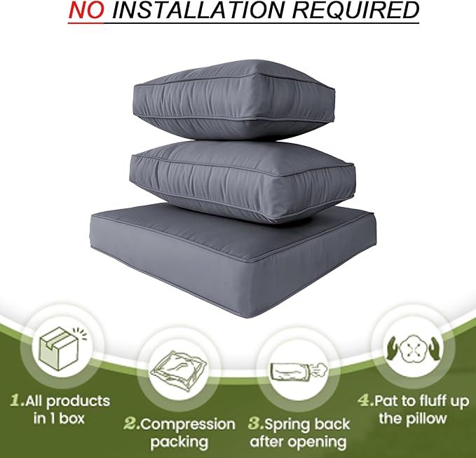 14Piece Outdoor Sofa Cushion Replacement, Patio Furniture Waterproof Cushion with Zippers, fit 6-Seat Outdoor Wicker Rattan Sectional Couch (BlackGrey, 24.8"x24.8"x3.15")