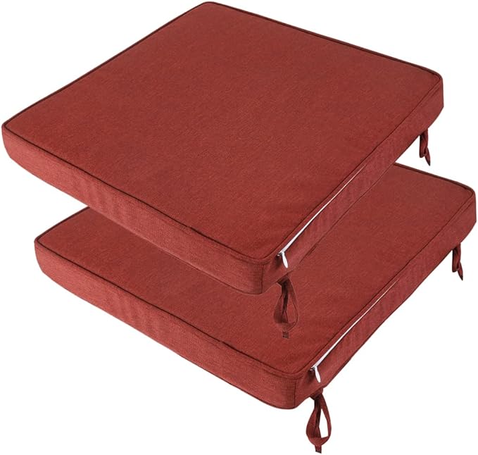 Outdoor Chair Cushions 18x18 Inch,Set of 2,Water Resistant Chair Pads with Ties,Square Seat Cushion 18"x18"x2.5",Patio Chair Cushion for Garden,Backyard Furniture(Dark Red)