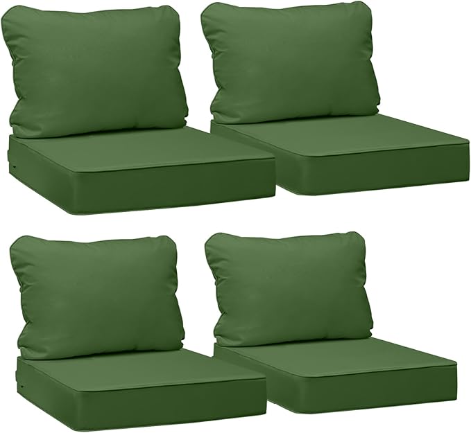 AAAAAcessories Outdoor Seat Cushions for Chairs, Fade-Resistant, Waterproof Patio Furniture Replacement Cushions, 21" x 19" x 3" + 21" x 19", Set of 4, Dark Moss Green