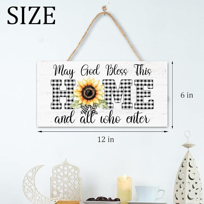 Christian Gifts Wood Hanging Sign for House Home, God Bless This Home, Religious Wall Decor for Farmhouse