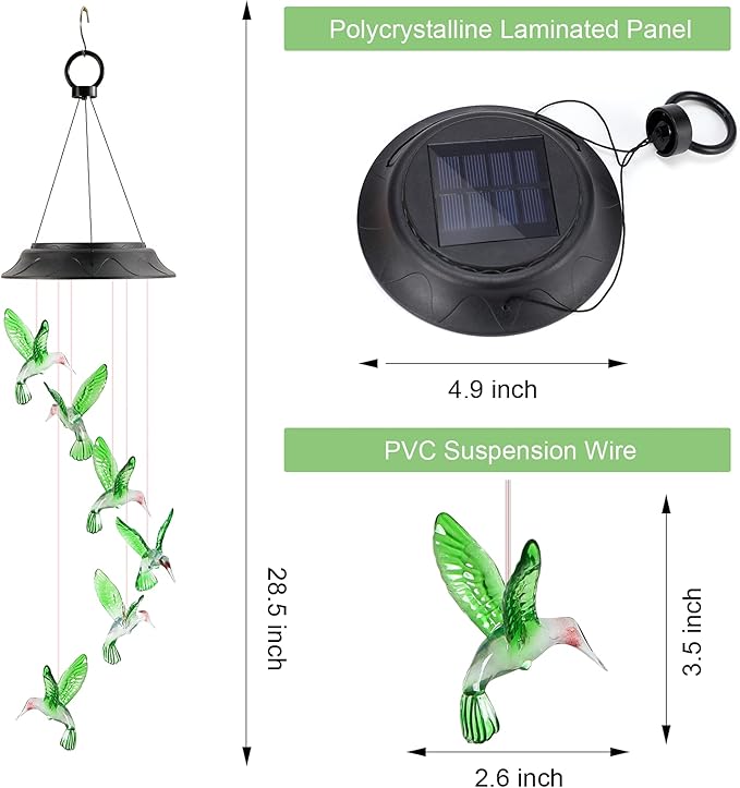 Birthday Gifts for Women Mom Grandma, Gardening Gifts for Women, Hummingbird Solar Wind Chimes for Outside, Wind Chimes Outdoor Waterproof, Solar Lights Outdoor Decorative for Garden Patio Yard